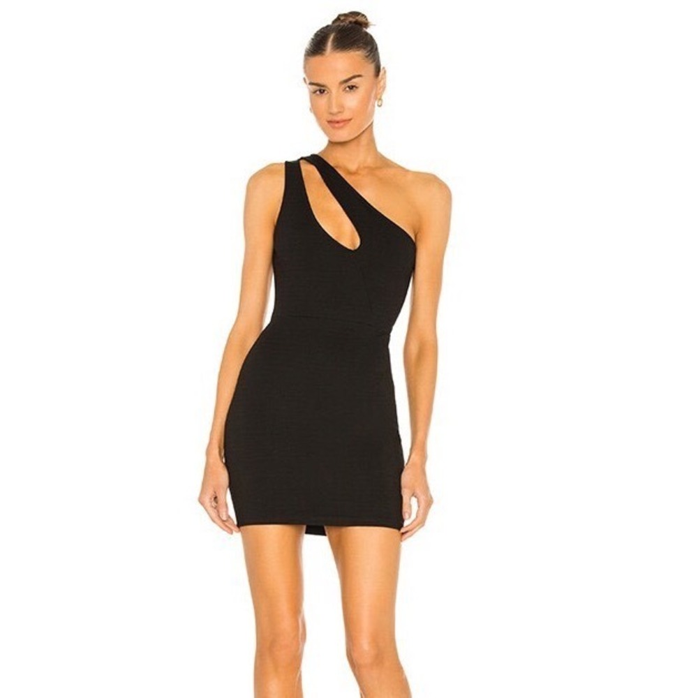 Superdown Nava Black One Shoulder Cutout Mini Dress Bodycon Size M